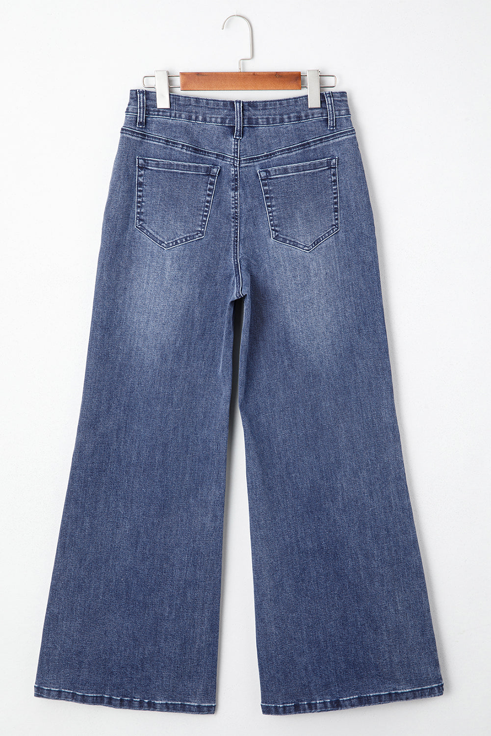 Dirty blue Button Zip High Waist Flared Hem Jeans