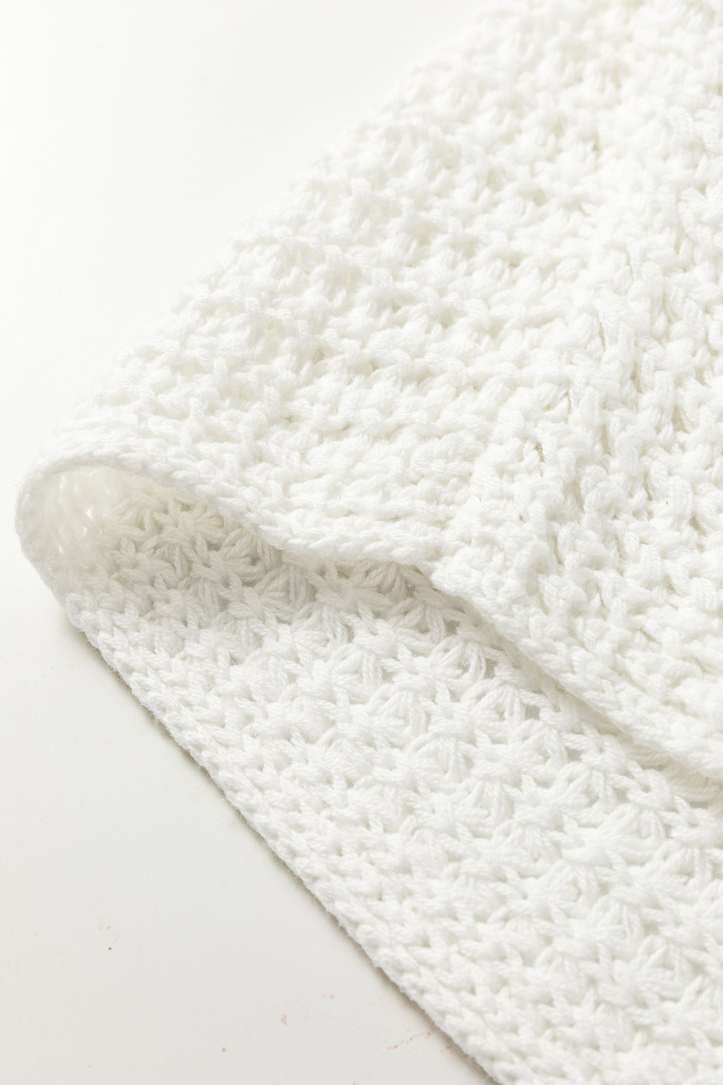 White Hollowed Detail Wide Sleeve Loose Pullover Sweater