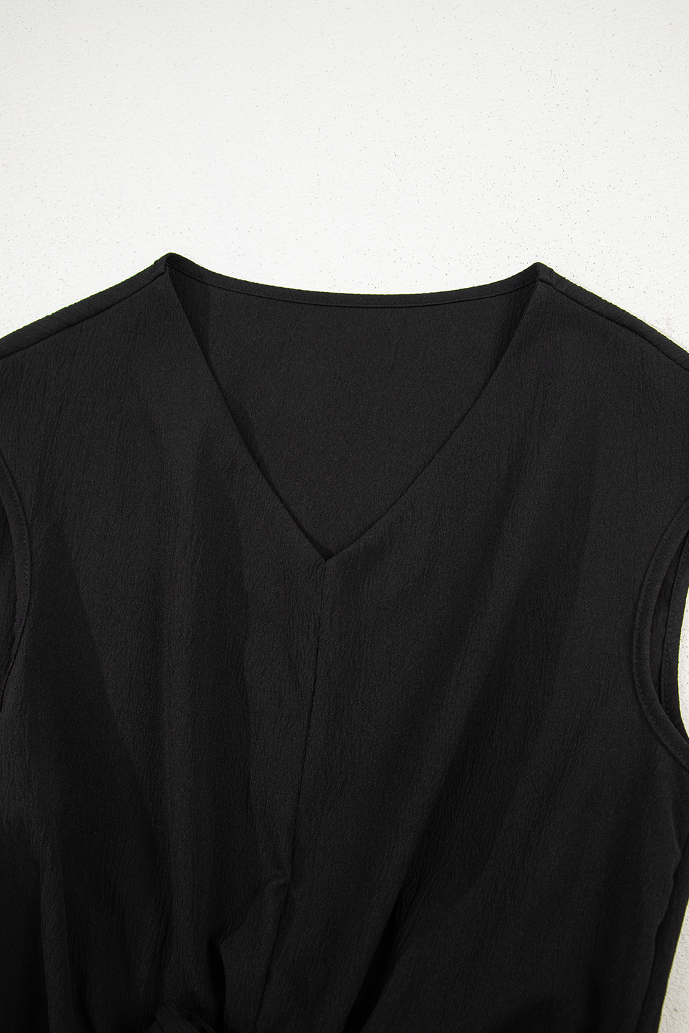 Black V Neck Knot Waist Sleeveless Top and Wide Leg Pants Set